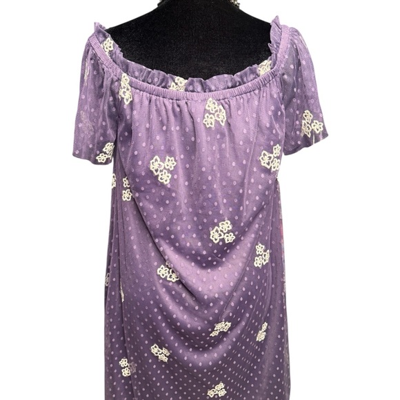 Miami floral polka dot mesh dress purple white off shoulder size M Y2K Coquette - Picture 4 of 5